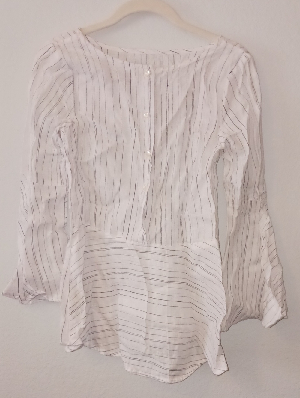 fabindia White Striped Button-Back Peplum Blouse